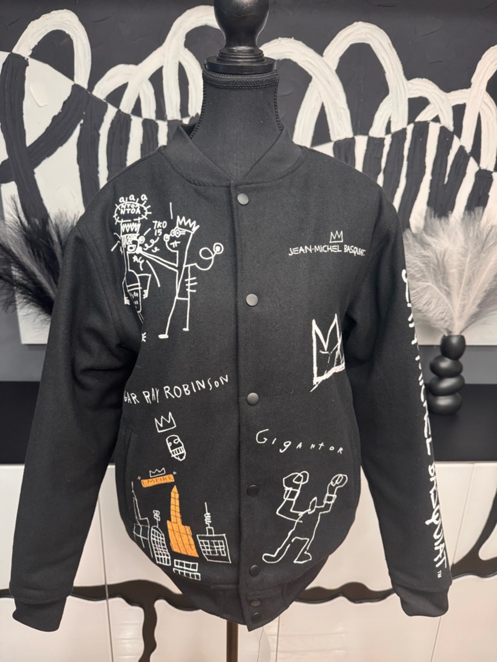 Reason Basquiat World Famous Varsity Jacket Black Mens Small BNWOT Artwear